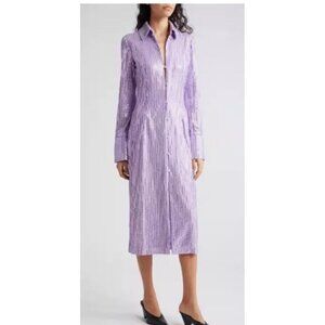 New Stine Goya Sonja Sequin Long Sleeve Button-Up Midi Shirtdress Size M